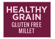 "Healthy grain, gluten-free millet" badge for Nature's Logic pet food.