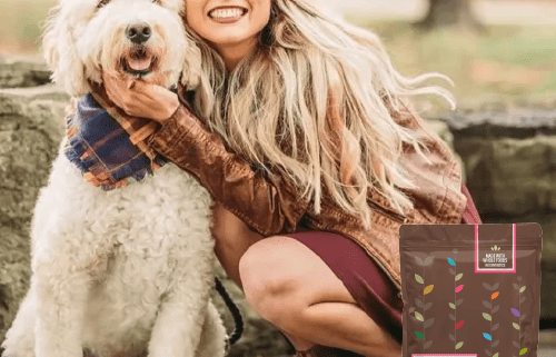 Dog food testimonial image of woman with her dog.