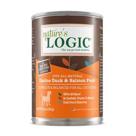 Canine Duck and Salmon Feast canned wet dog food from Nature's Logic.